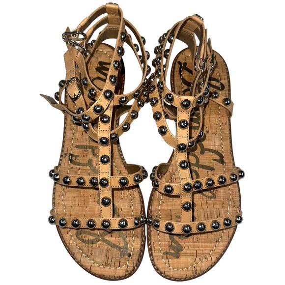 NIB Sam Edelman Eavan Studded Gladiator Sandal in Natural Sand Size 9W - Picture 3 of 15